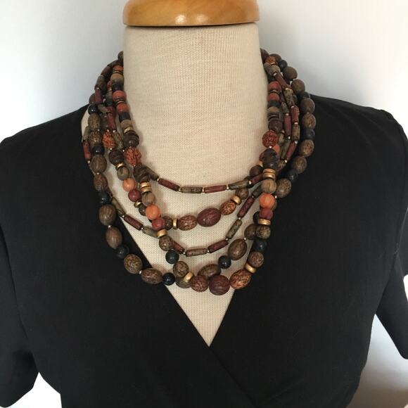 Gorgeous forrest tones multi-strand statement necklace - Picture 4 of 7